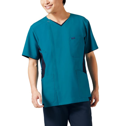 メンズジップスクラブ | 医療介護ユニフォーム | 1枚 | 7025SC | ターコイズ×ダークネイビー