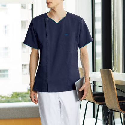 メンズジップスクラブ | 医療介護ユニフォーム | 1枚 | 7028SC | ダークネイビー×ターコイズ