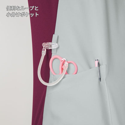 レディスジップスクラブ | 医療介護ユニフォーム | 1枚 | 7043SC | グレー×バーガンディ