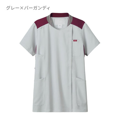 レディスジップスクラブ | 医療介護ユニフォーム | 1枚 | 7043SC | グレー×バーガンディ