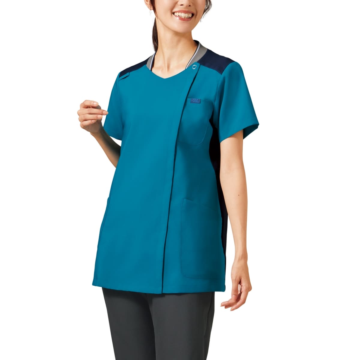 レディスジップスクラブ | 医療介護ユニフォーム | 1枚 | 7043SC | グレー×バーガンディ