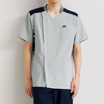 メンズジップスクラブ | 医療介護ユニフォーム | 1枚 | 7044SC | ターコイズ×ダークネイビー