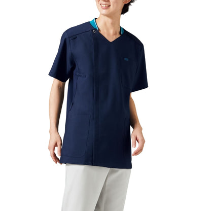 メンズジップスクラブ | 医療介護ユニフォーム | 1枚 | 7044SC | ターコイズ×ダークネイビー