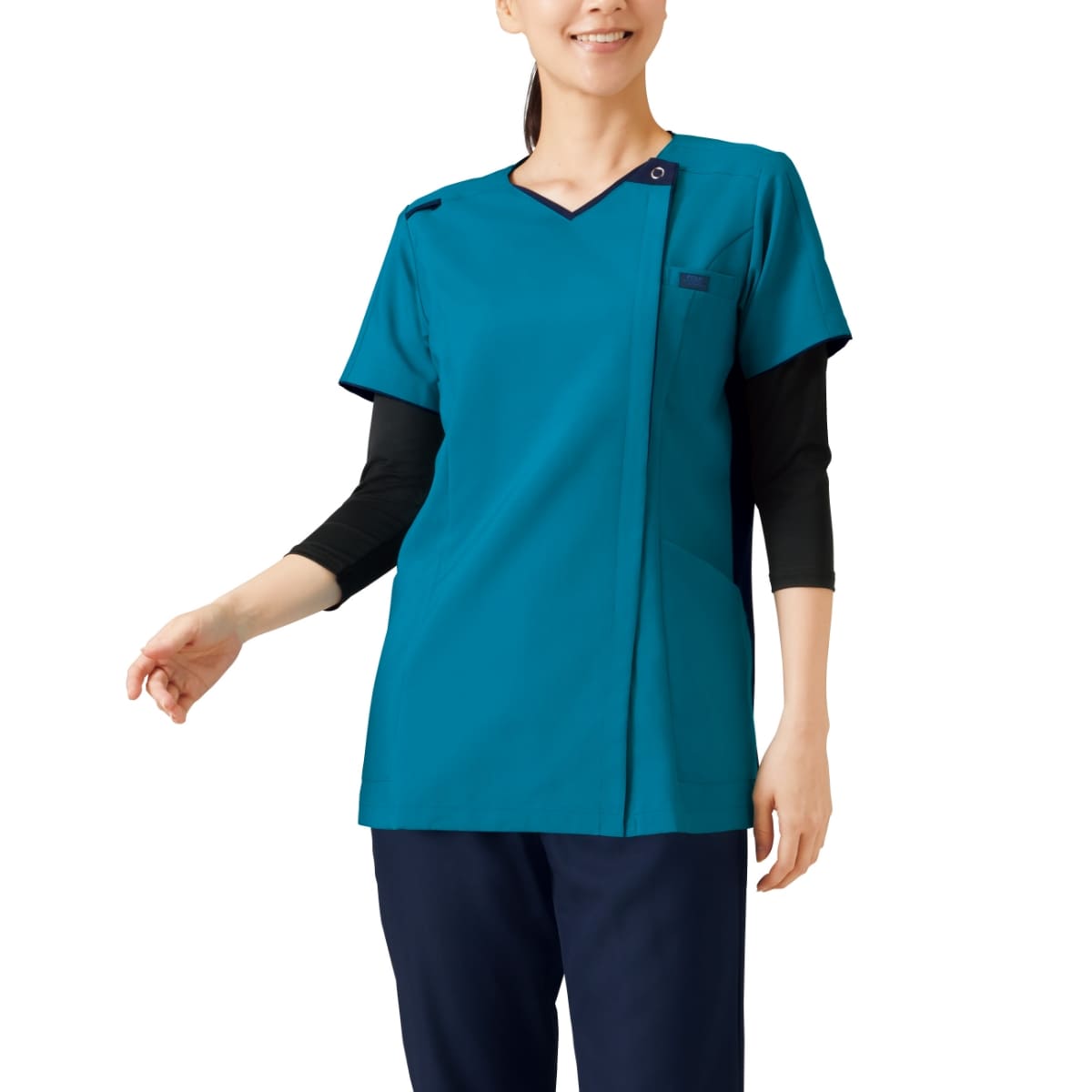レディスニットスクラブ | 医療介護ユニフォーム | 1枚 | 7050SC | ターコイズ×ダークネイビー