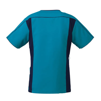 メンズニットスクラブ | 医療介護ユニフォーム | 1枚 | 7051SC | サックス×ダークネイビー