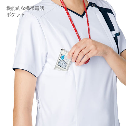 メンズジップスクラブ | 医療介護ユニフォーム | 1枚 | 7053SC | ホワイト×ダークネイビー