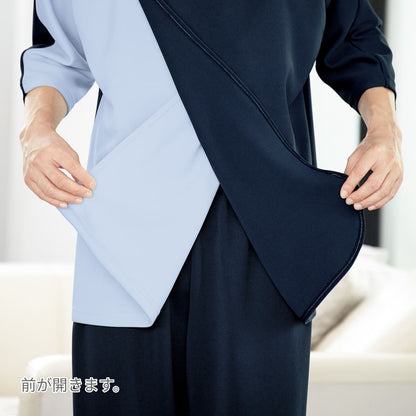 検診衣（プルオーバー型前開きタイプ） | ユニフォーム | 1枚 | 7035SK | ネイビー×サックス