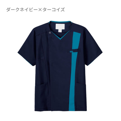 メンズジップスクラブ | 医療介護ユニフォーム | 1枚 | 7058SC | ダークネイビー×ターコイズ