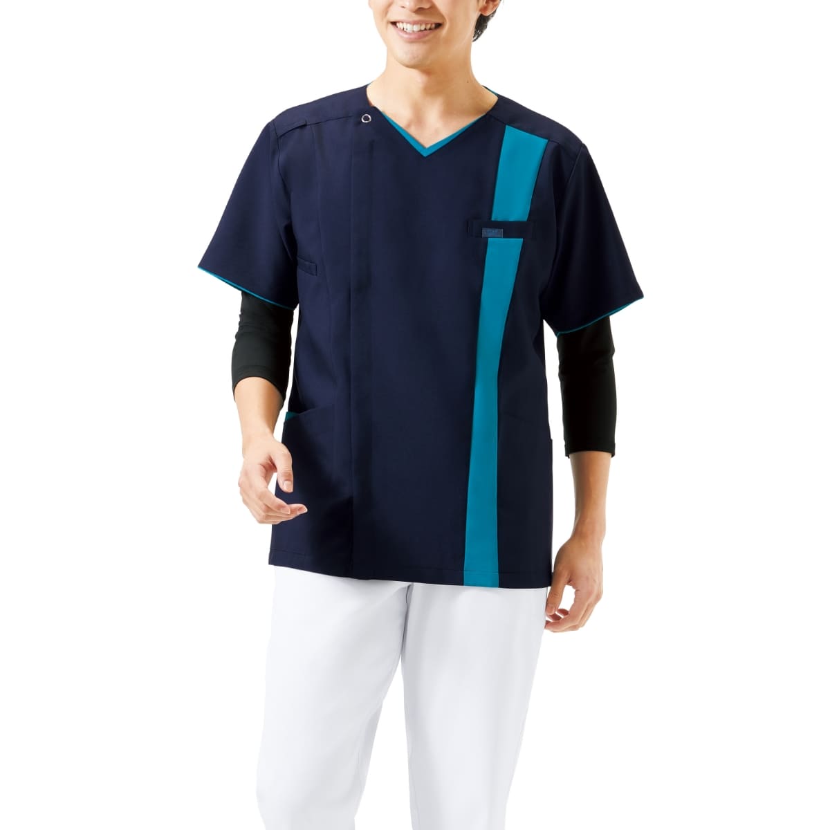 メンズジップスクラブ | 医療介護ユニフォーム | 1枚 | 7058SC | ターコイズ×ダークネイビー