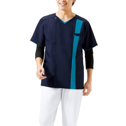 メンズジップスクラブ | 医療介護ユニフォーム | 1枚 | 7058SC | ターコイズ×ダークネイビー