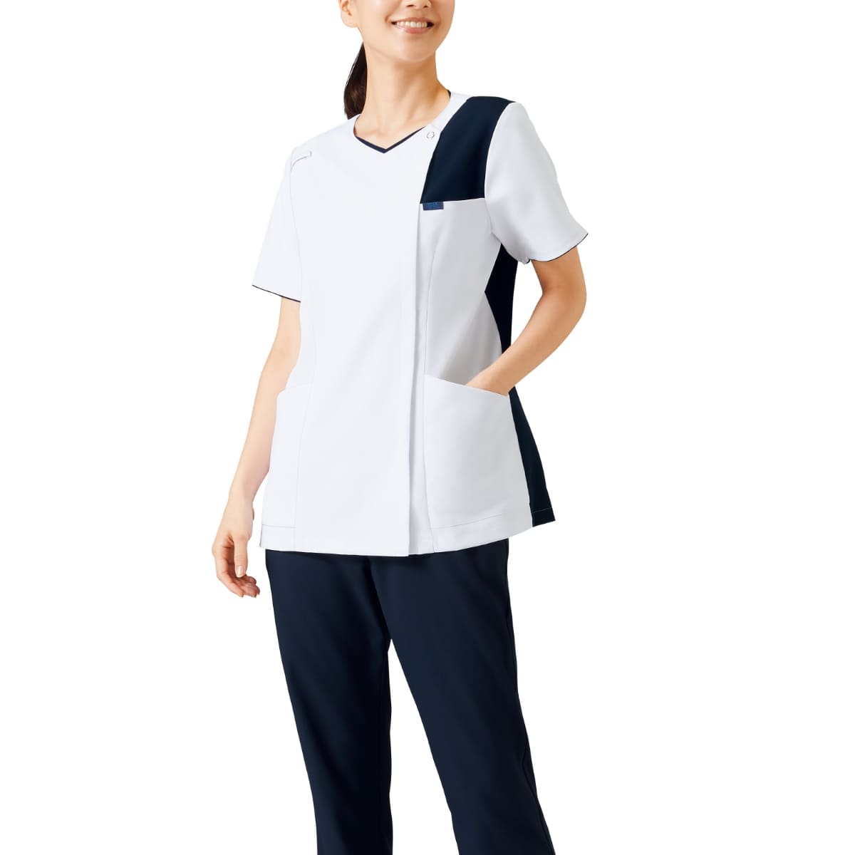 レディスジップスクラブ | 医療介護ユニフォーム | 1枚 | 7059SC | ホワイト×ダークネイビー