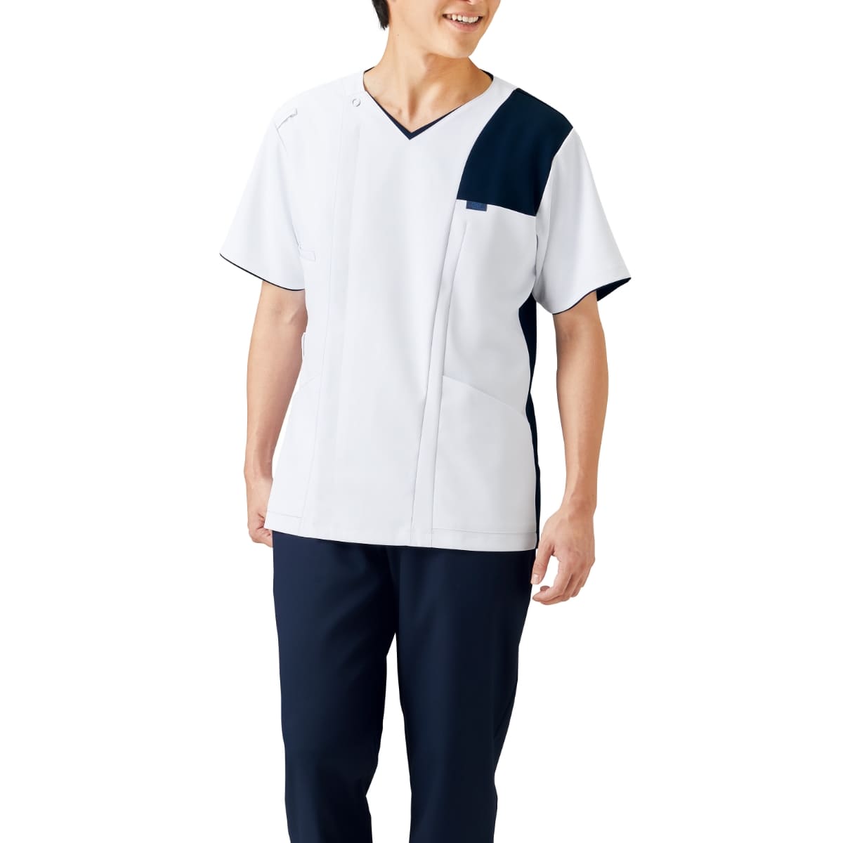 メンズジップスクラブ | 医療介護ユニフォーム | 1枚 | 7060SC | ホワイト×ダークネイビー