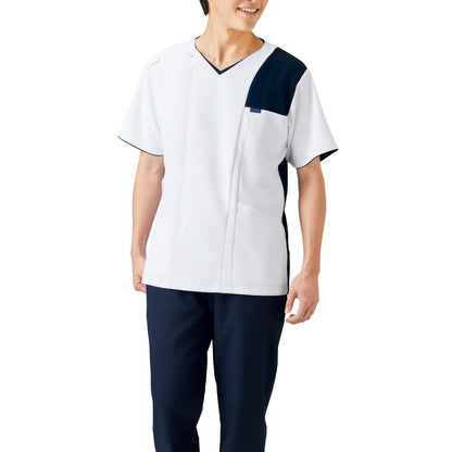 メンズジップスクラブ | 医療介護ユニフォーム | 1枚 | 7060SC | ホワイト×ダークネイビー