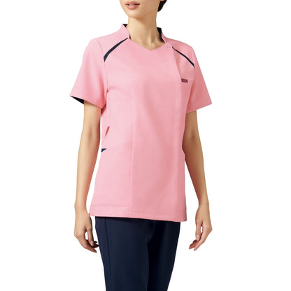レディスジップスクラブ | 医療介護ユニフォーム | 1枚 | 7068SC | ピンク×ダークネイビー