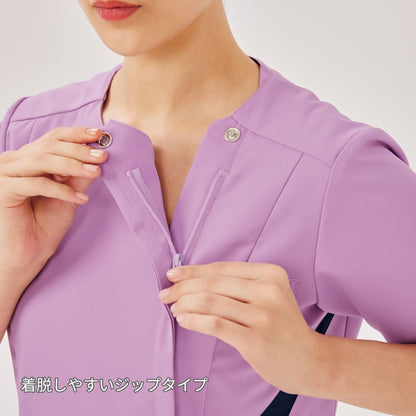 レディスジップスクラブ | 医療介護ユニフォーム | 1枚 | 7078SC | フクシャピンク×ダークネイビー