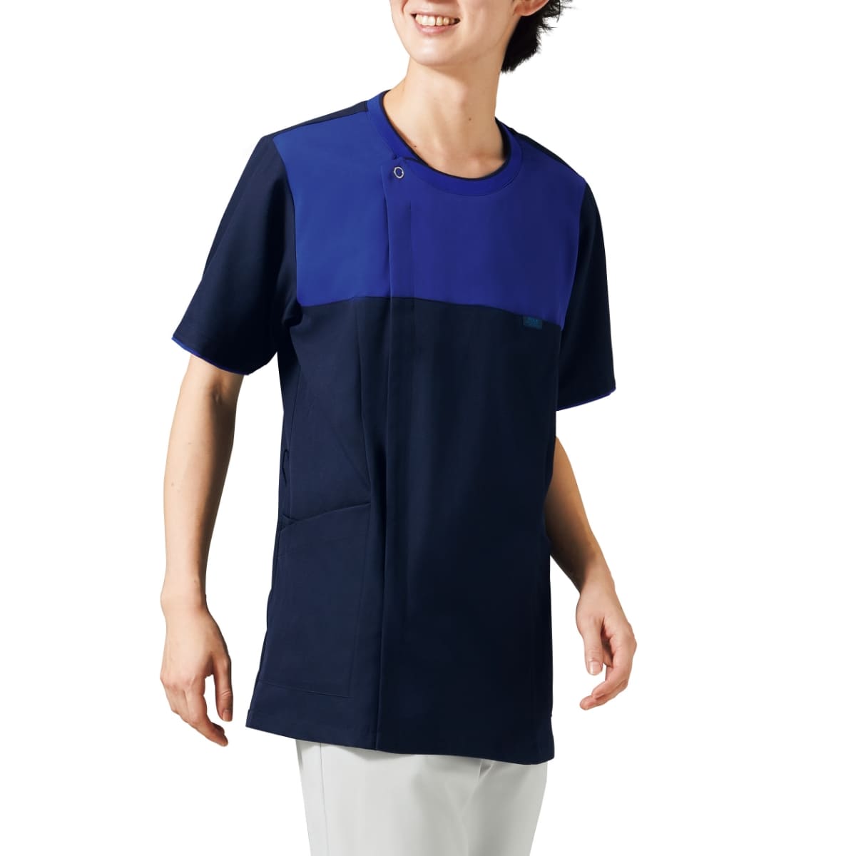 メンズジップスクラブ | 医療介護ユニフォーム | 1枚 | 7080SC | ダークネイビー×ミディアムブルー