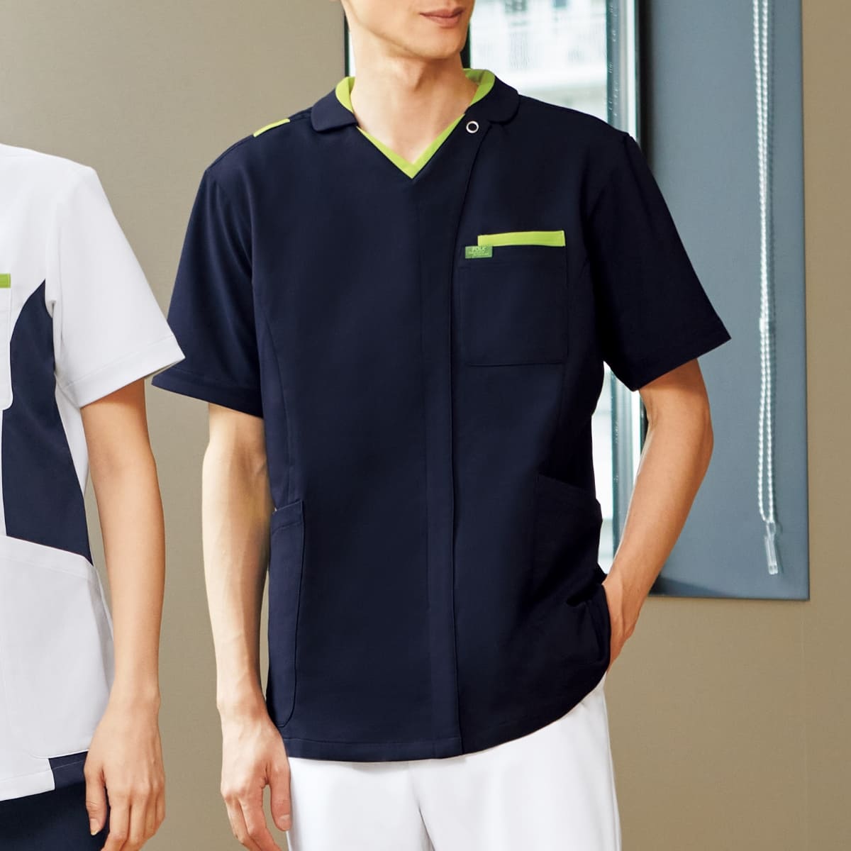 ジップスクラブ | 医療介護ユニフォーム | 1枚 | 7107SC | ダークネイビー×チェリーピンク