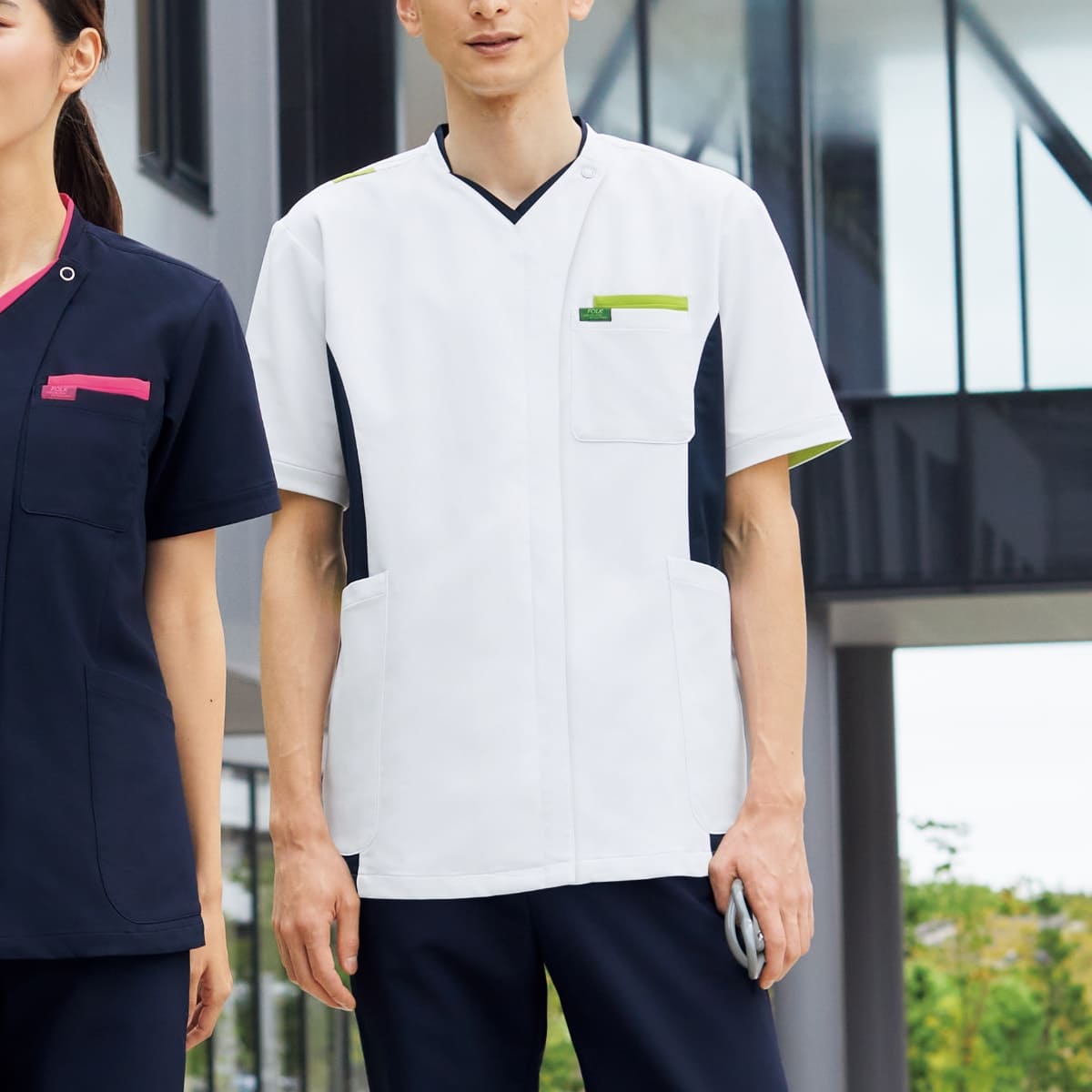 ジップスクラブ | 医療介護ユニフォーム | 1枚 | 7108SC | ホワイト×ターコイズ