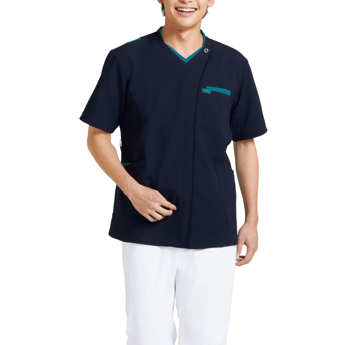 ジップスクラブ | 医療介護ユニフォーム | 1枚 | 7109SC | ダークネイビー×ターコイズ