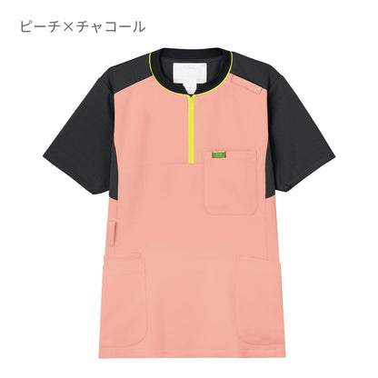 ジップアップスクラブ | 医療介護ユニフォーム | 1枚 | CK700 | ピーチ×チャコール