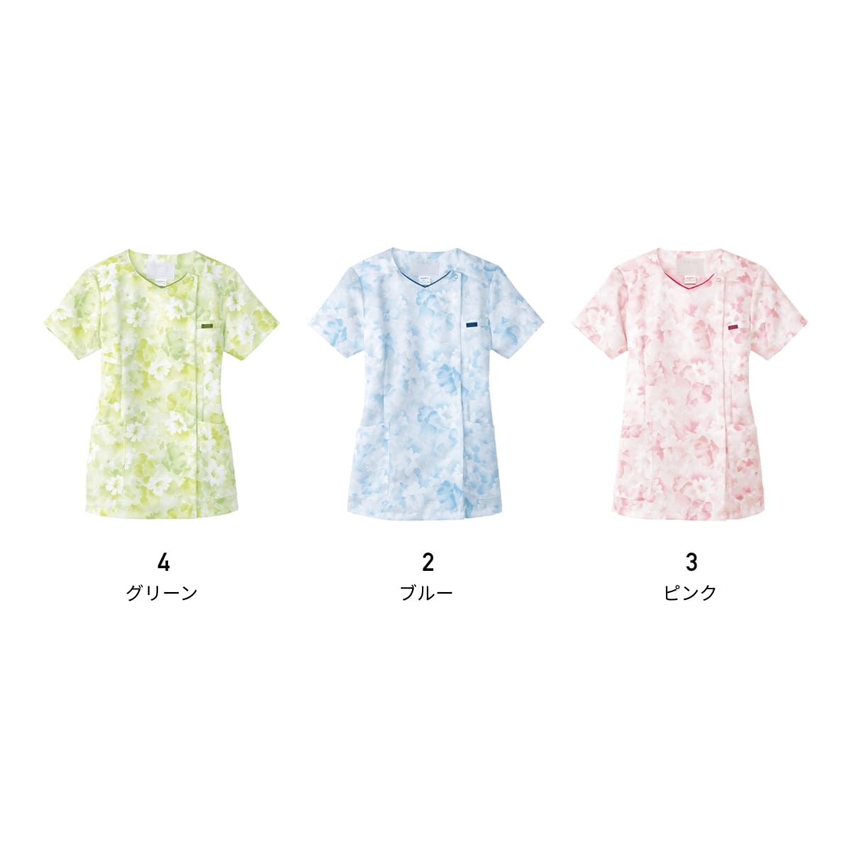 花柄ジップスクラブ | 医療介護ユニフォーム | 1枚 | 7034SC | グリーン