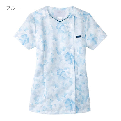 花柄ジップスクラブ | 医療介護ユニフォーム | 1枚 | 7034SC | ブルー