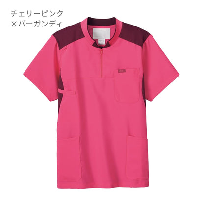 ジップアップスクラブ | 医療介護ユニフォーム | 1枚 | 7037SC | ターコイズ×ダークネイビー