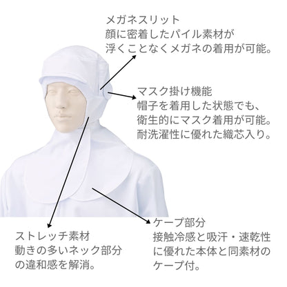 フード帽子（ケープ付）（1枚入） | ユニフォーム | 1枚 | 484-KZ8 | ホワイト