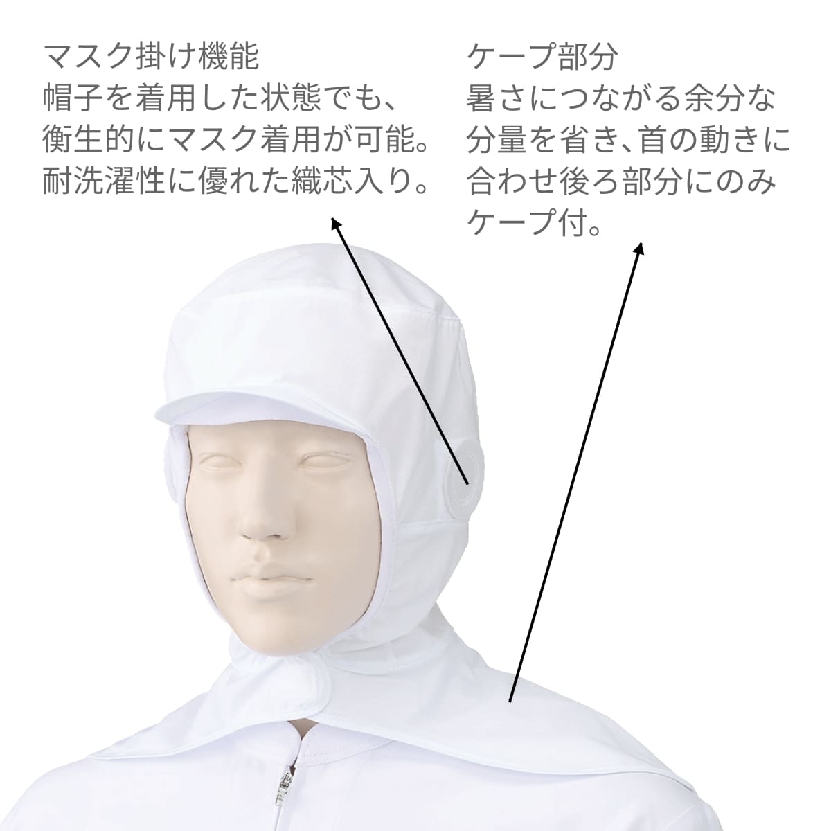 フード帽子（ケープ付）（1枚入） | ユニフォーム | 1枚 | 484-KZ5 | ホワイト