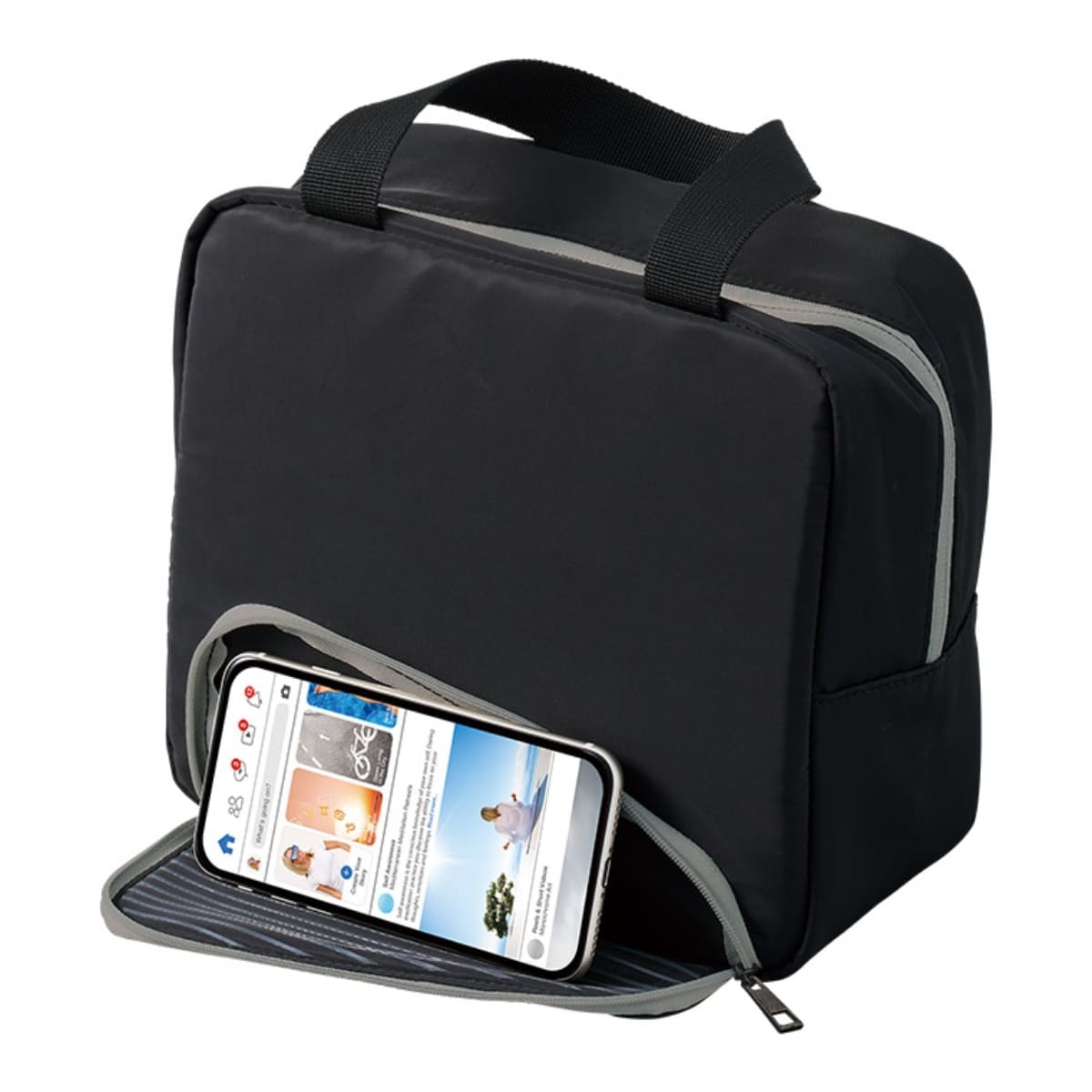 スマホが立てられるクーラーランチバッグ | ノベルティ(小物) | 1枚 | TR-1418 | ライトブルー