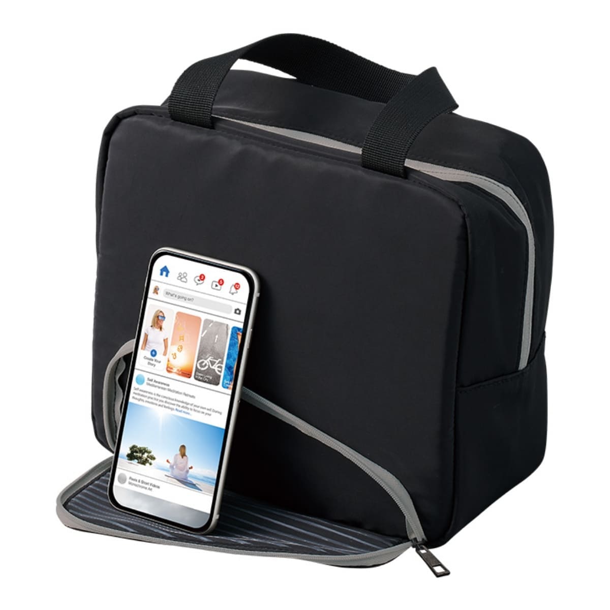 スマホが立てられるクーラーランチバッグ | ノベルティ(小物) | 1枚 | TR-1418 | ライトブルー