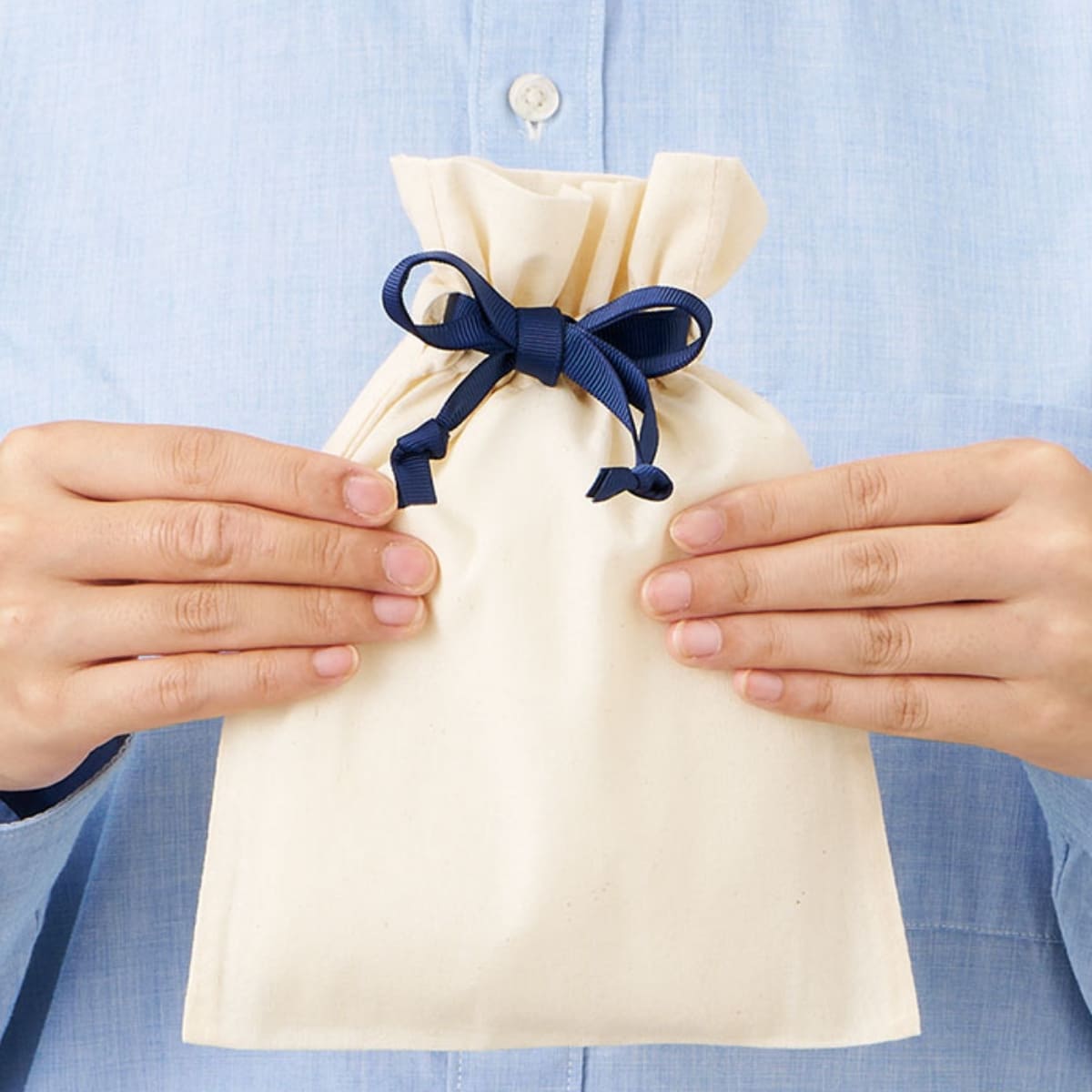 コットンカラーリボン巾着（L） | ノベルティ(小物) | 1枚 | TP-0067 | ライトブルー