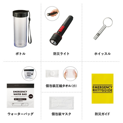 防災緊急7点セット ボトルタイプ ブラック | ノベルティ(小物) | 1枚 | TS-1681 | ブラック