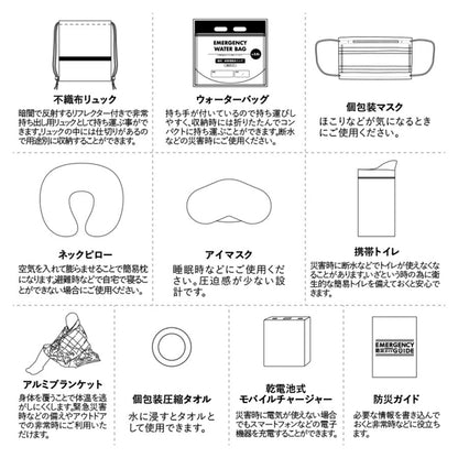 防災緊急10点セット リュックタイプ ブラック | ノベルティ(小物) | 1枚 | TS-1805 | ブラック
