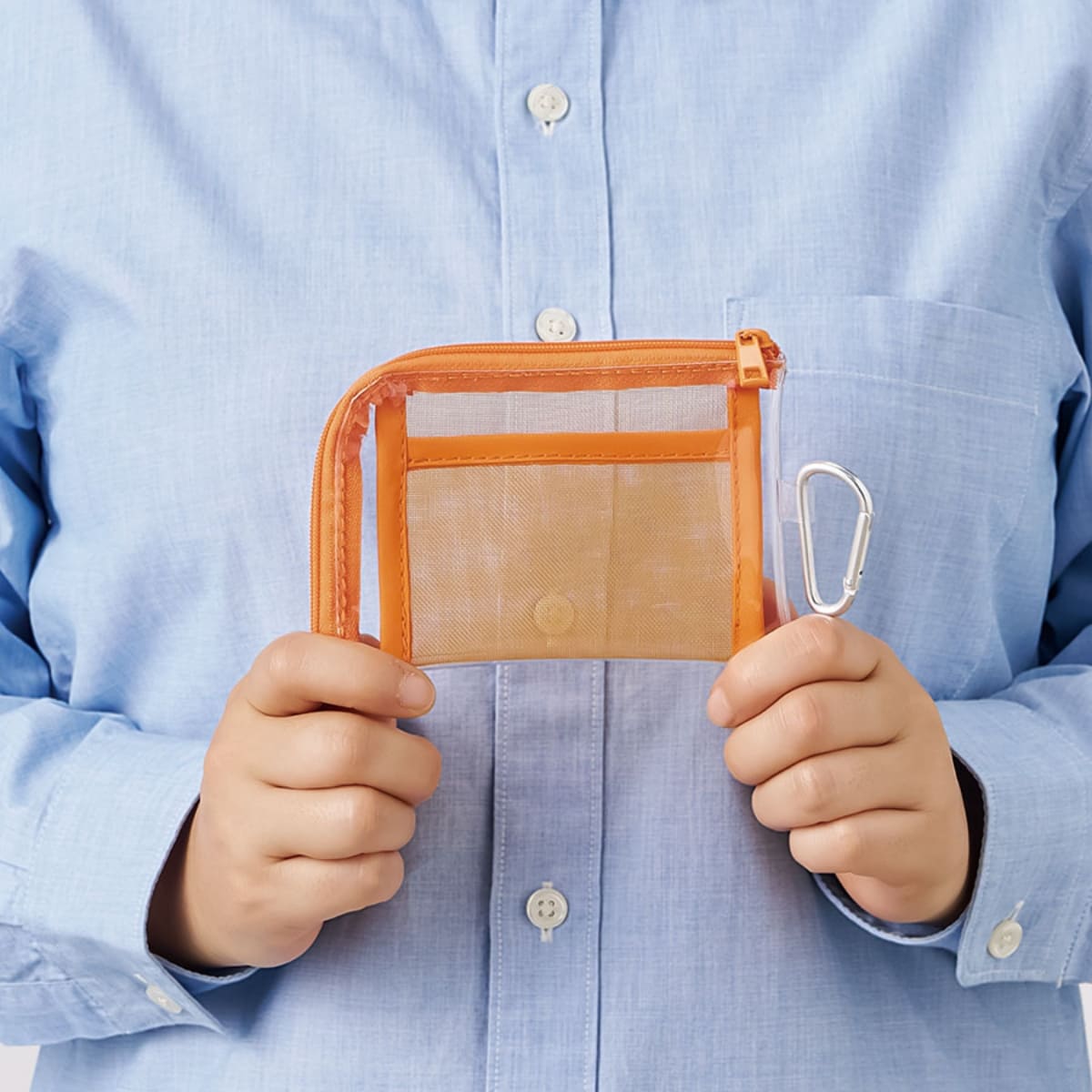 メッシュポケットクリアミニポーチ（カラビナ付） | ノベルティ(小物) | 1枚 | TP-0040 | レッド