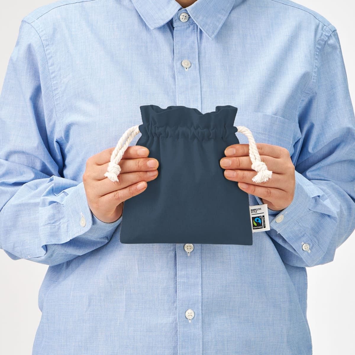 フェアトレードコットンフリル巾着(S) | ノベルティ(小物) | 1枚 | TP-0048 | スモークピンク