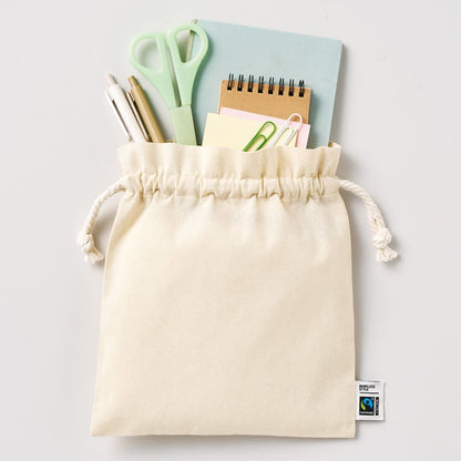 フェアトレードコットンフリル巾着（M） | ノベルティ(小物) | 1枚 | TP-0049 | スモークブルー