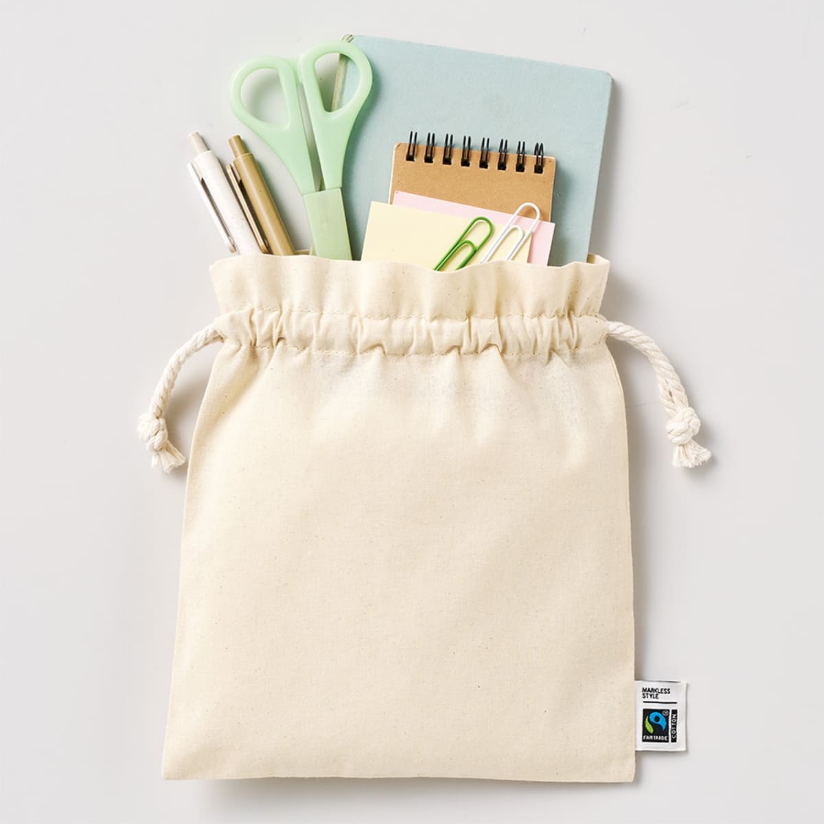 フェアトレードコットンフリル巾着（M） | ノベルティ(小物) | 1枚 | TP-0049 | スモークピンク