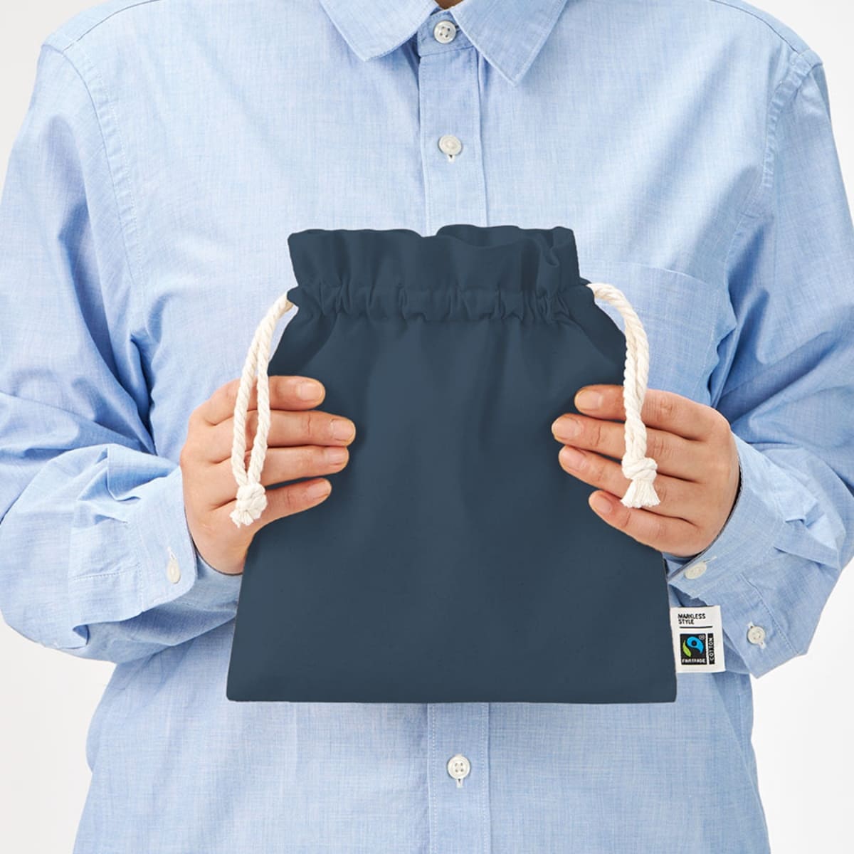 フェアトレードコットンフリル巾着（M） | ノベルティ(小物) | 1枚 | TP-0049 | ネイビー