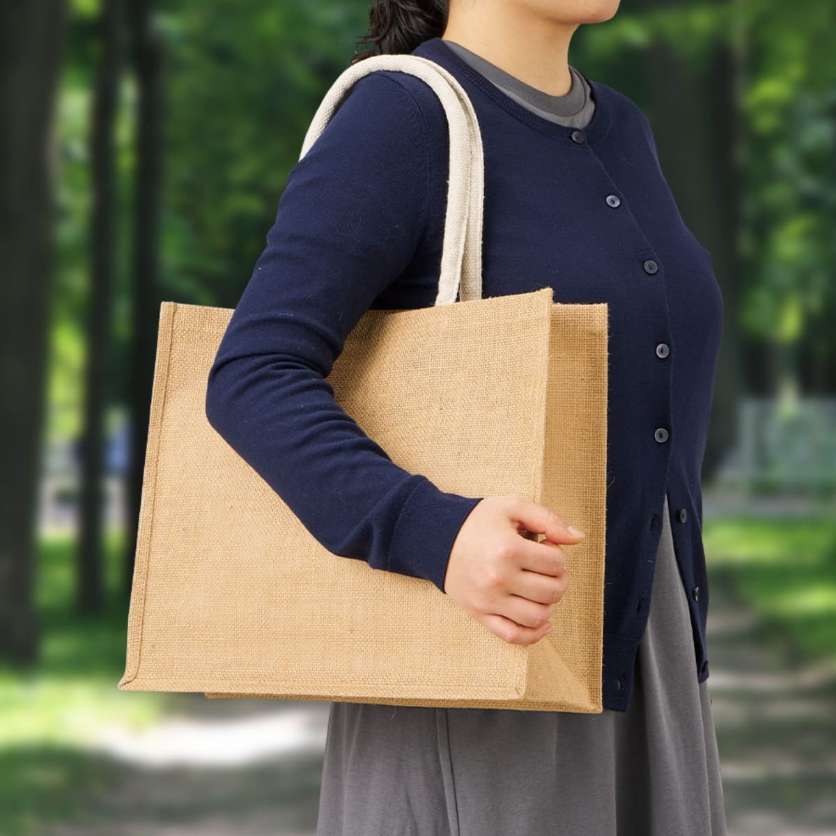 ジュートスクエアトート（ML）ワイド | ノベルティ(小物) | 1枚 | TR-1399 | スモークブルー