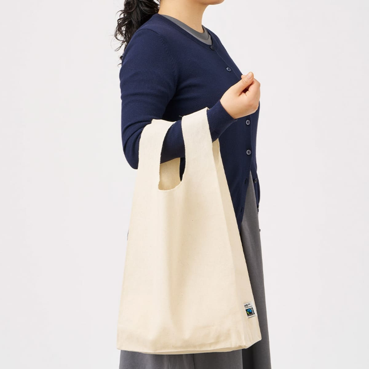 フェアトレードコットンマチ付マルシェバッグ | ノベルティ(小物) | 1枚 | TR-1402 | ナチュラル