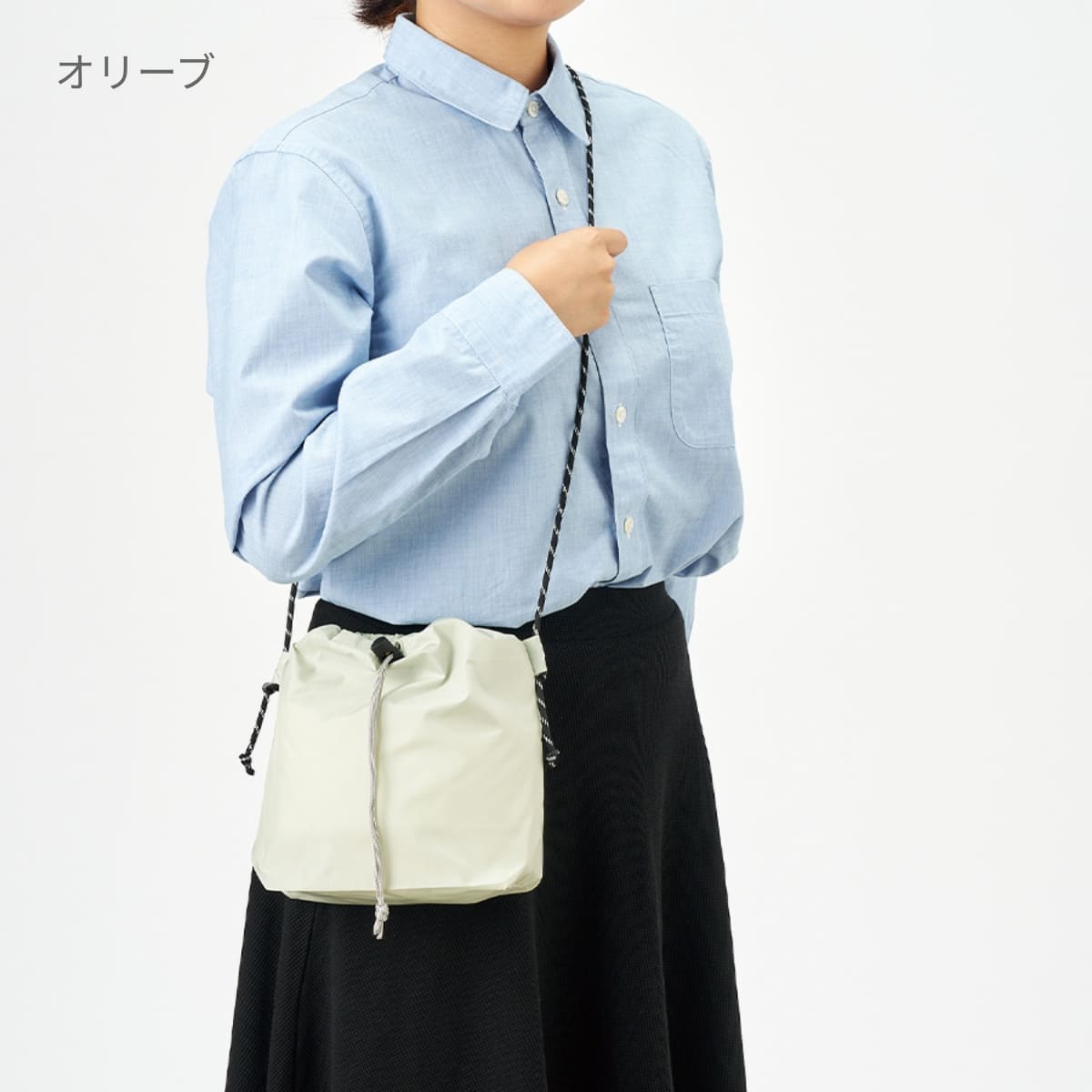 ファインライトポリ巾着ショルダー | ノベルティ(小物) | 1枚 | TR-1438 | オリーブ