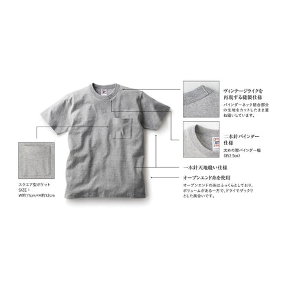 オープンエンド マックスウェイト バインダーネック ポケットTシャツ | ビッグサイズ | 1枚 | OE1119 | ヘザーグレー
