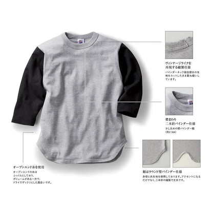 オープンエンド 3/4スリーブ ベースボールTシャツ | ビッグサイズ | 1枚 | OE1230 | ナチュラル×デニム