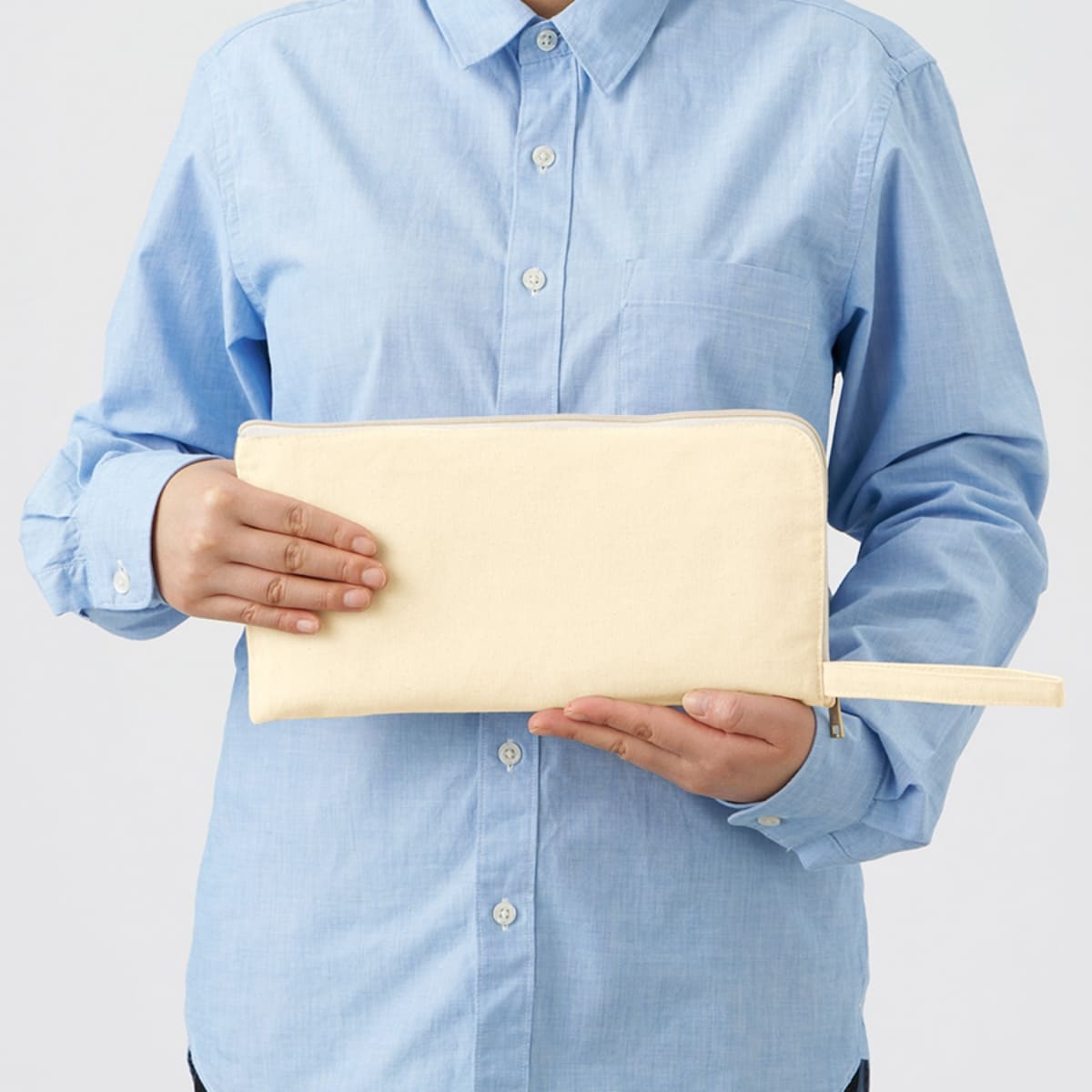 キャンバスL字ファスナーフラットポーチ(M) | ノベルティ(小物) | 1枚 | TP-0008 | スモークピンク