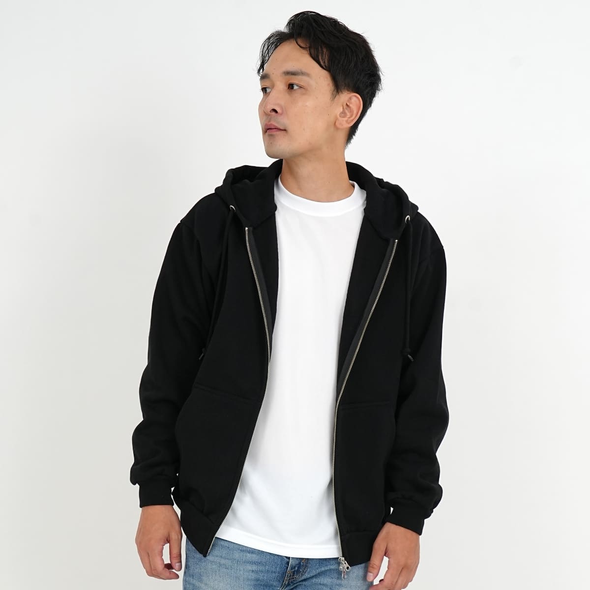 STONE  ブラック フルジップ トレーナー 15.0オンス オープンエンド マグナムウェイト スウェット