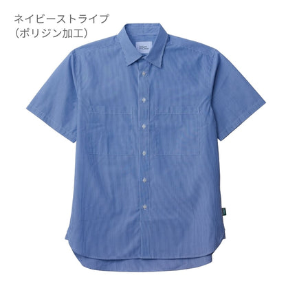 ユニセックスレギュラーカラーシャツ | 介護服（福祉・ケア） | 1枚 | BKB4505 | ネイビーストライプ（ポリジン加工）