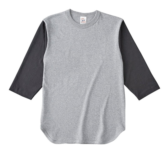 オープンエンド 3/4スリーブ ベースボールTシャツ | ビッグサイズ | 1枚 | OE1230 | ヘザーグレー×スミクロ