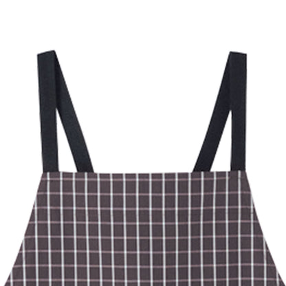 チェック柄胸当てエプロン | カフェ・飲食店制服 | 1枚 | FK7121 | ブラック