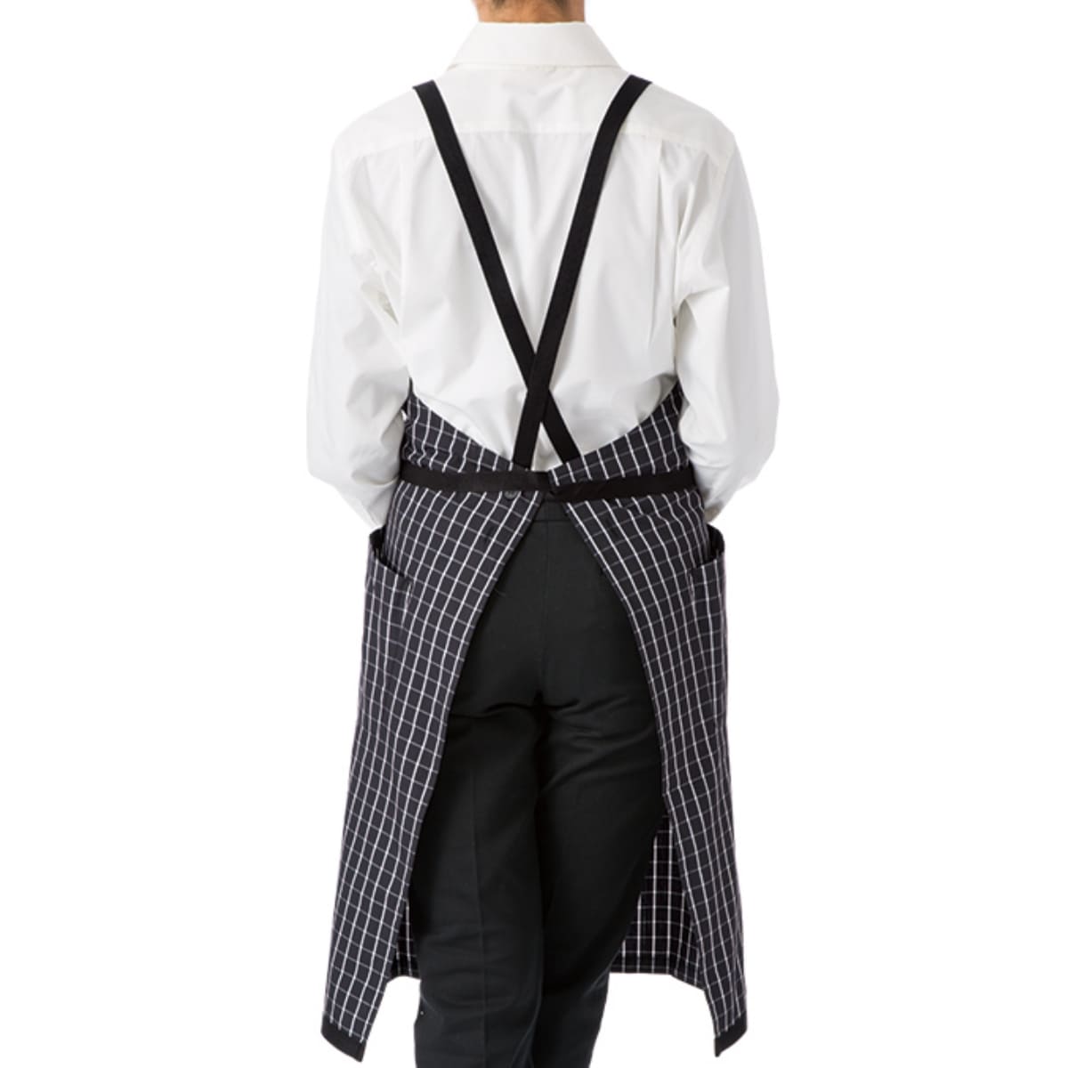 チェック柄胸当てエプロン | カフェ・飲食店制服 | 1枚 | FK7121 | ブラック